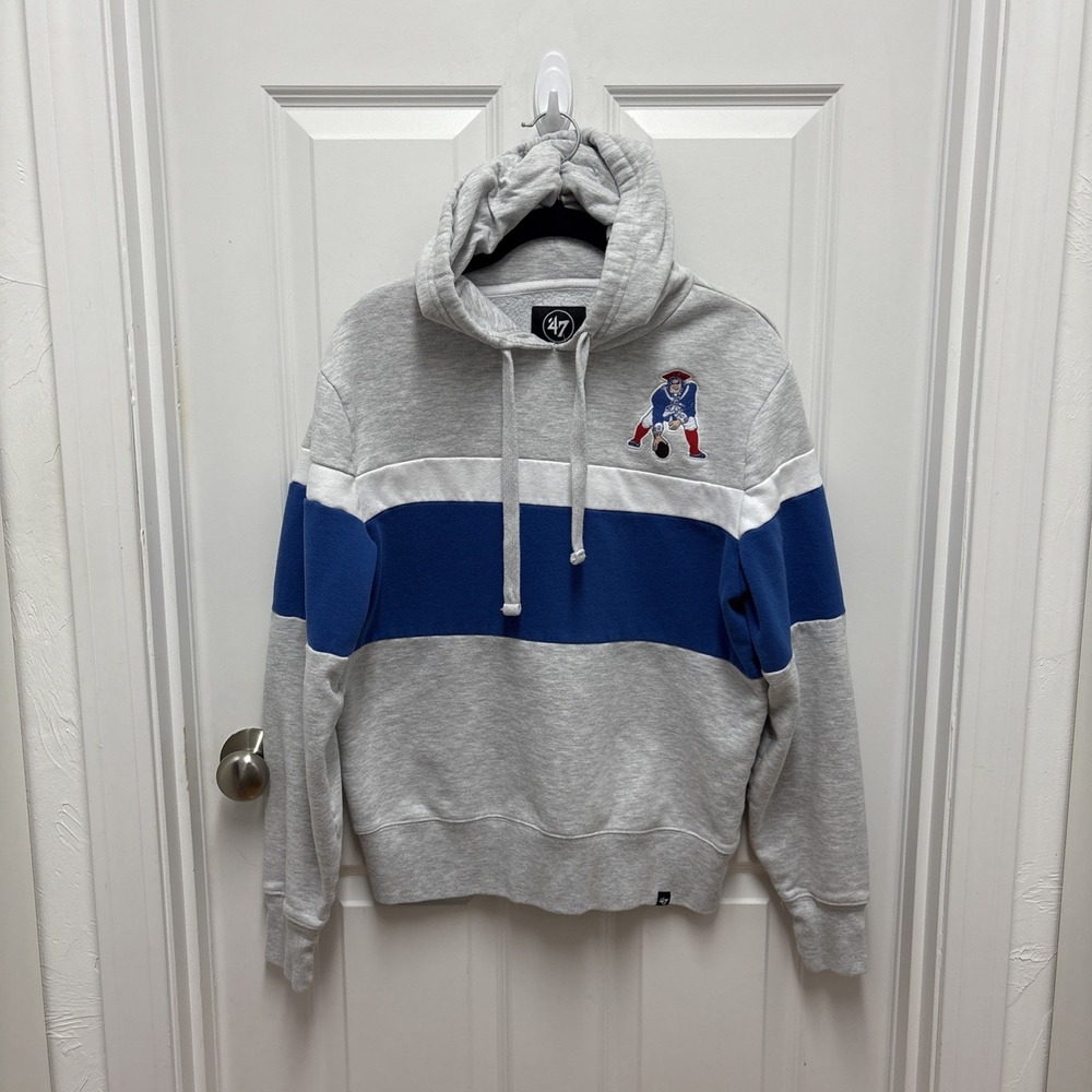 47 Brand New England Patriots NFL Hoodie Sweatshirt Grey Blue White Small